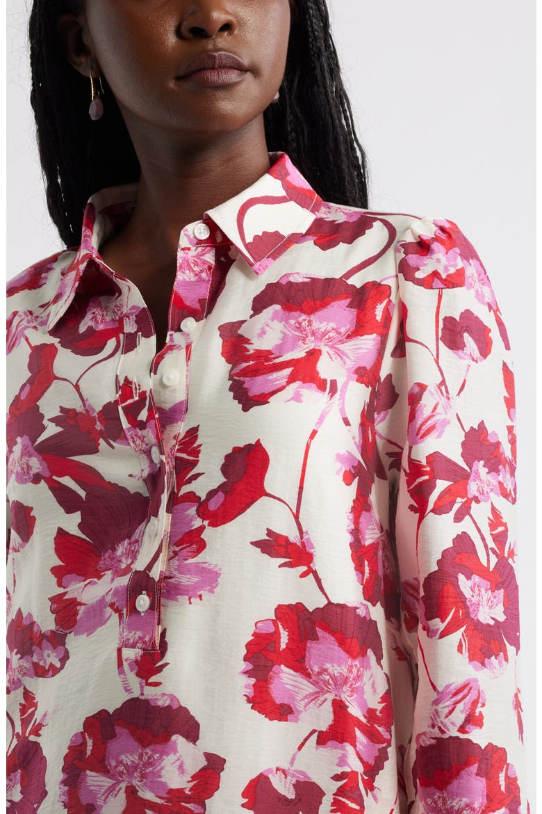 Floral Print Shirtdress, Alternate, color, IVORY- RED BLOOMING COSMOS