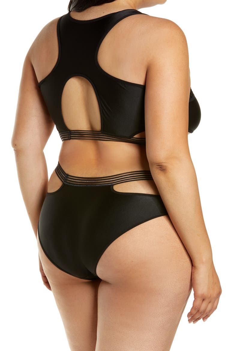 Mesh & Strap Detail Bra & Briefs Set, Alternate, color, BLACK