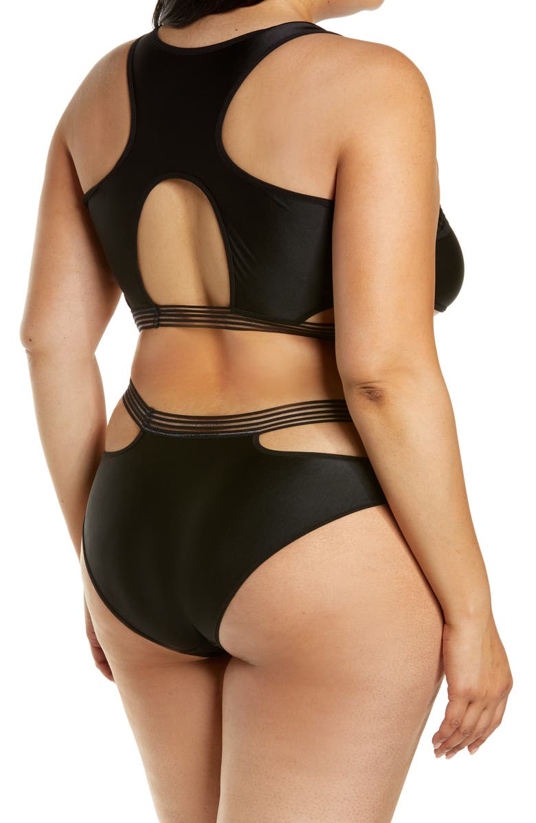 Coquette Mesh & Strap Detail Bra & Briefs Set, Alternate, color, Black