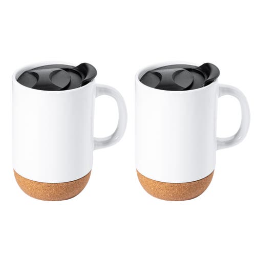 Gibson Home Modani 2 Piece 16.5 Ounce Stoneware Mug Set With Lid And Cork Base In White
