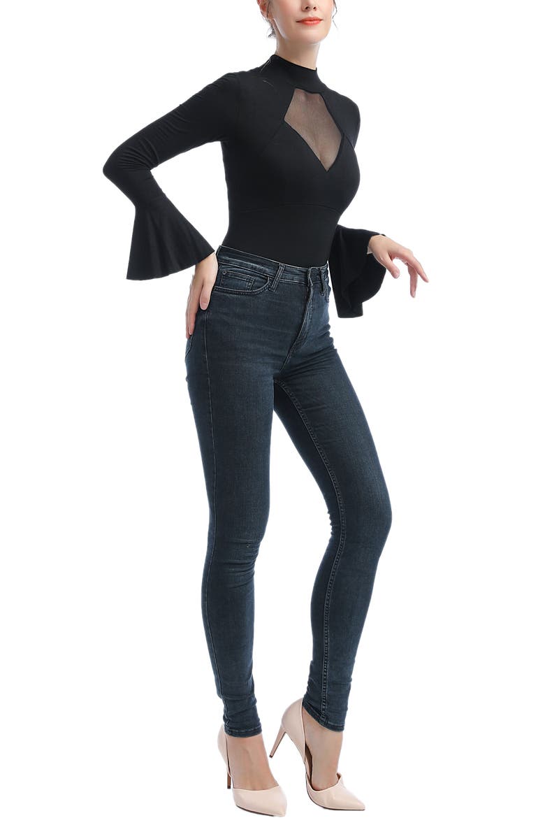 Jan Turtle Neck Bell Sleeve Bodysuit, Alternate, color, Black