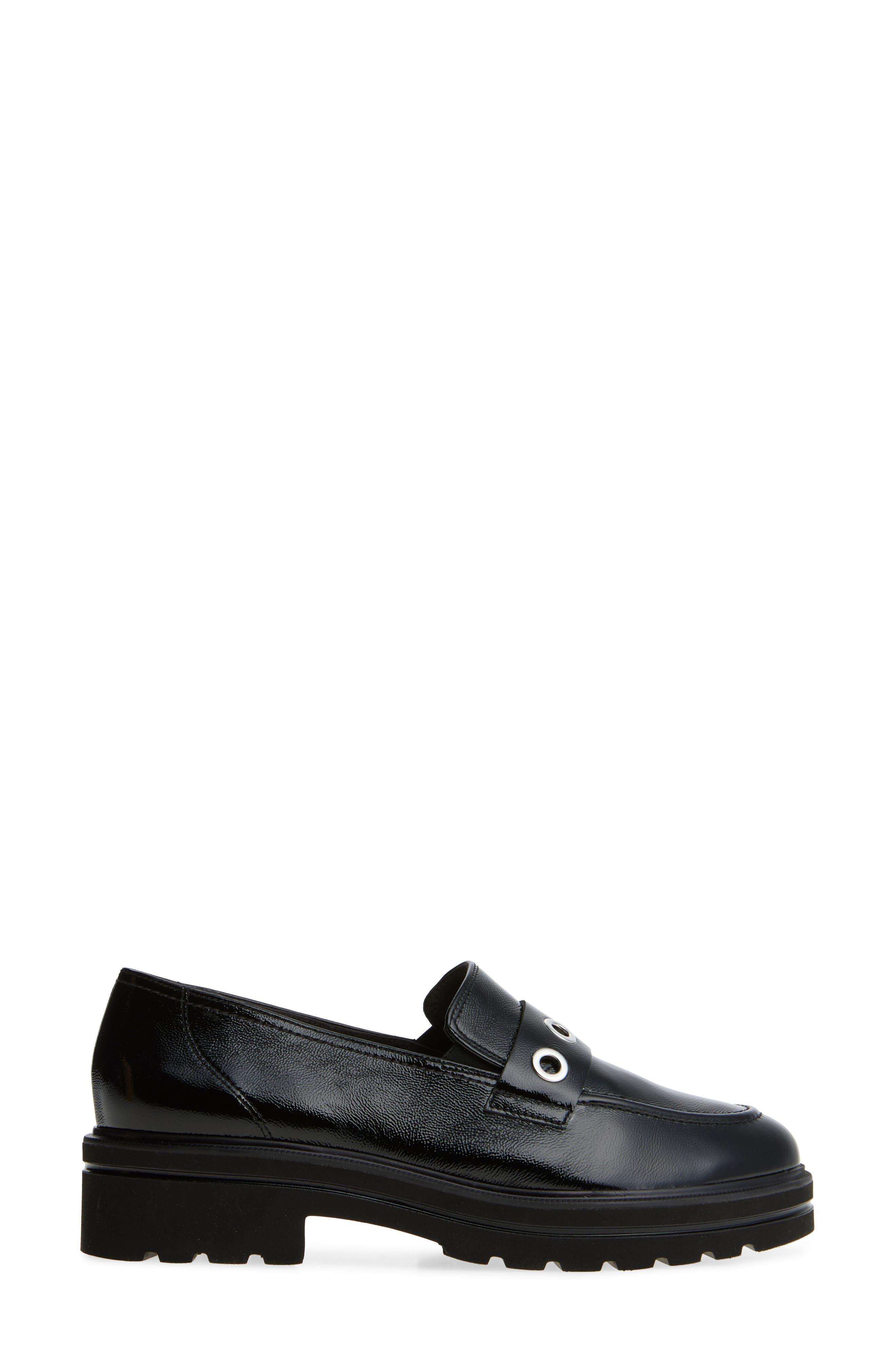 Paul Green Billie Lug Sole Loafer, Alternate, color, Black Crinkled Patent