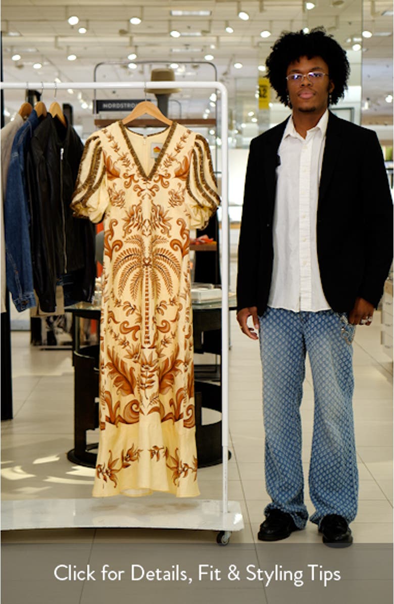 Milani Bead Trim Mixed Print Linen Maxi Dress, sales video thumbnail