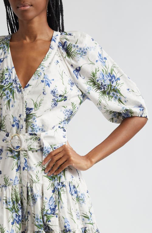 Veronica Beard Dewey Belted Floral-print Cotton-gauze Mini Dress In Off White Multi