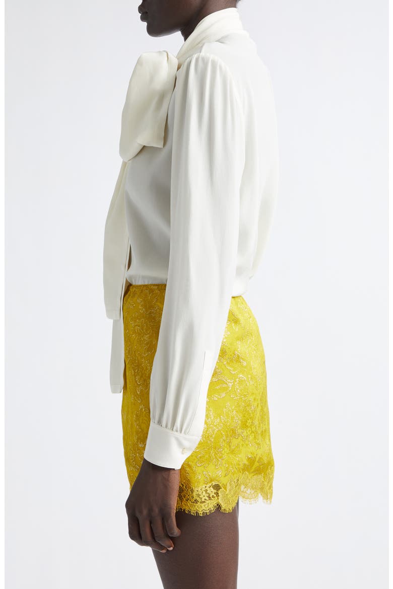Tie Neck Silk Crêpe de Chine Button-Up Shirt, Alternate, color, CRAIE