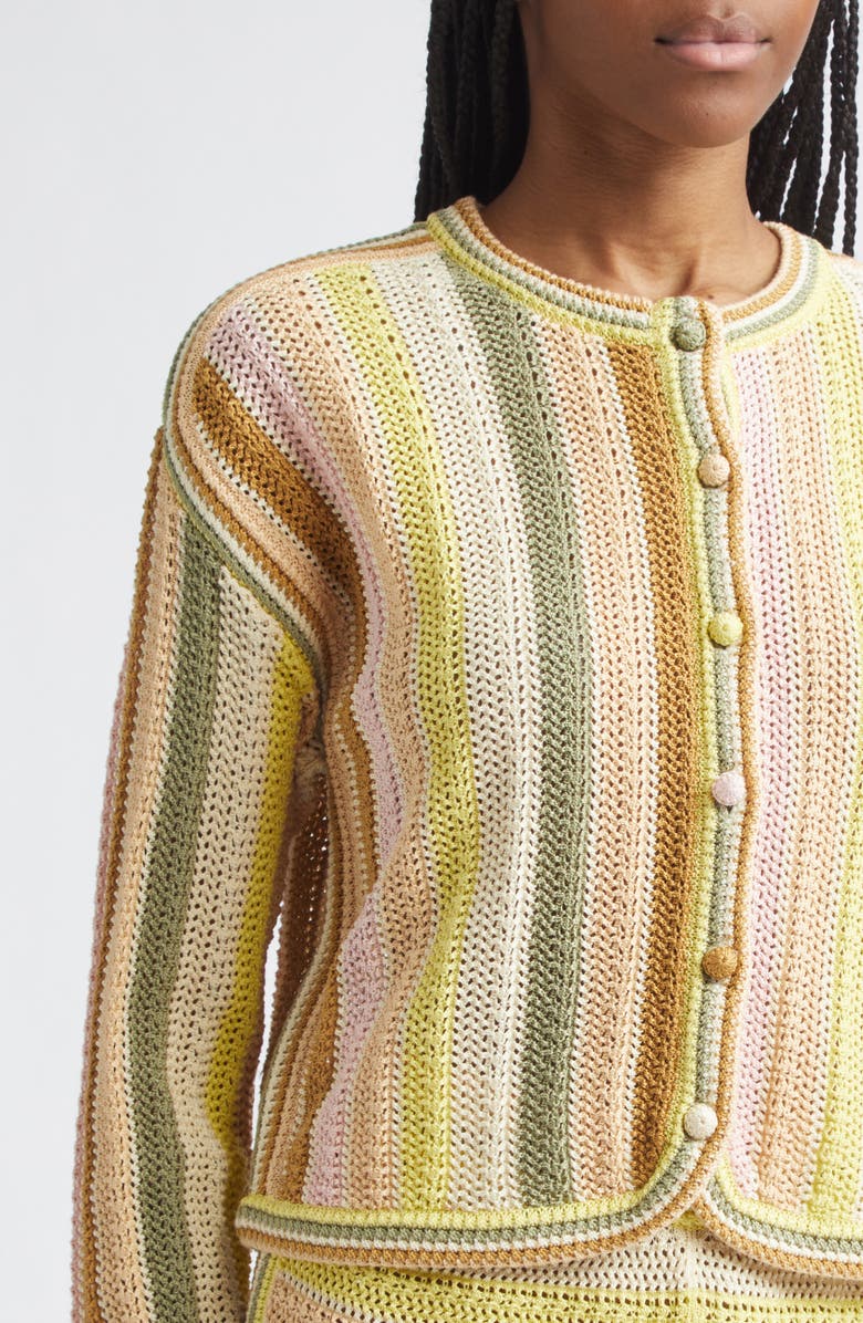 Zimmermann Indra Stripe Cotton Open Stitch Cardigan, Alternate, color, Yellow Multi