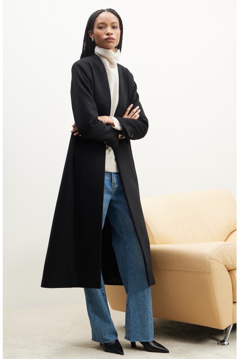 One-Button Long Coat, Alternate, color, BLACK