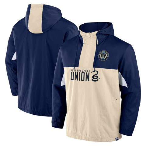 Men's Fanatics Navy Philadelphia Union Free Kick Woven Quarter-Zip Hoodie Jacket