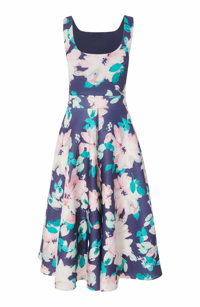 QUIZ Floral Scuba Foam Square Neck Maxi Skater, Alternate, color, Navy