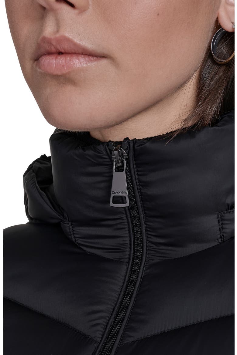 Water Resistant Chevron Quilted Puffer Jacket, Alternate, color, BLACK