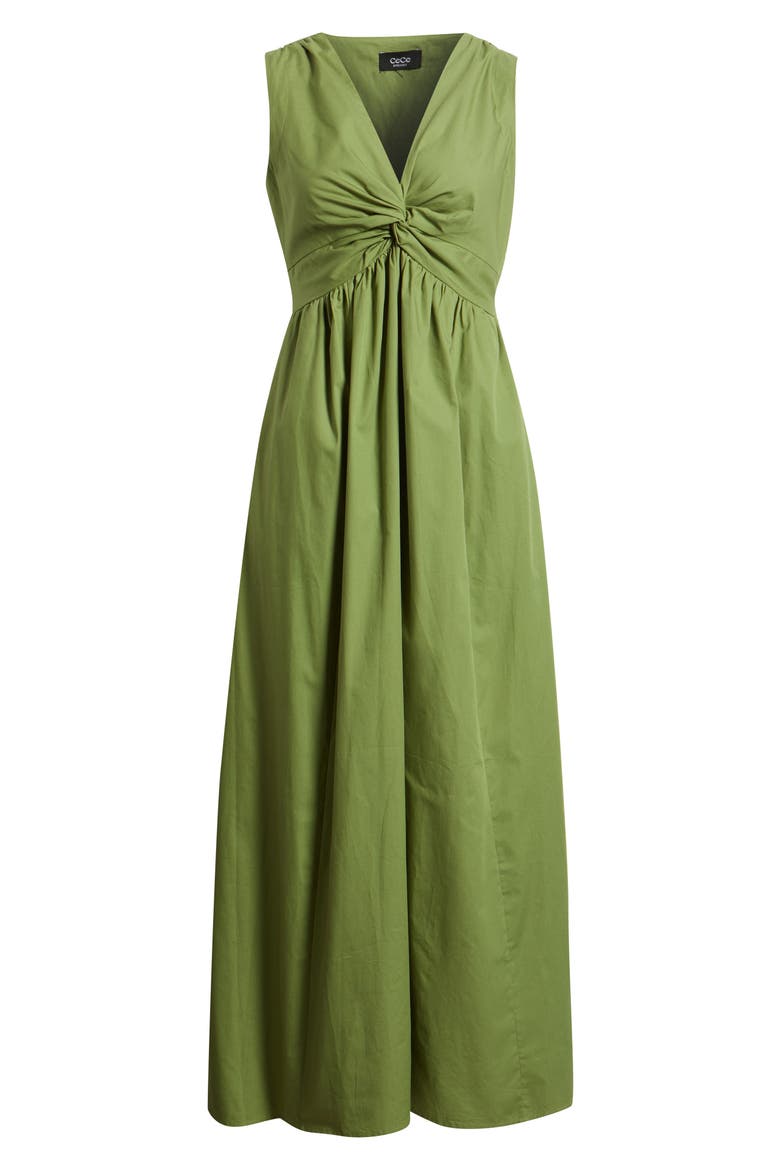 Twist Front Sleeveless Poplin Midi Dress, Alternate, color, BAHA PALM