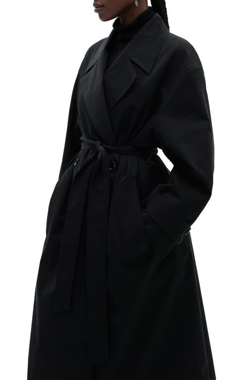 Mango Oversize Tie Waist Double Breasted Trench Coat In Black