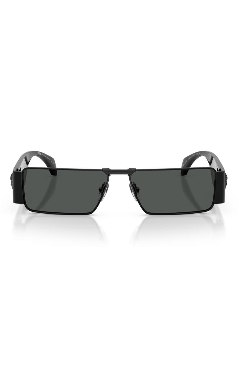 Versace 57mm Rectangular Sunglasses, Main, color, Black / Dark Grey