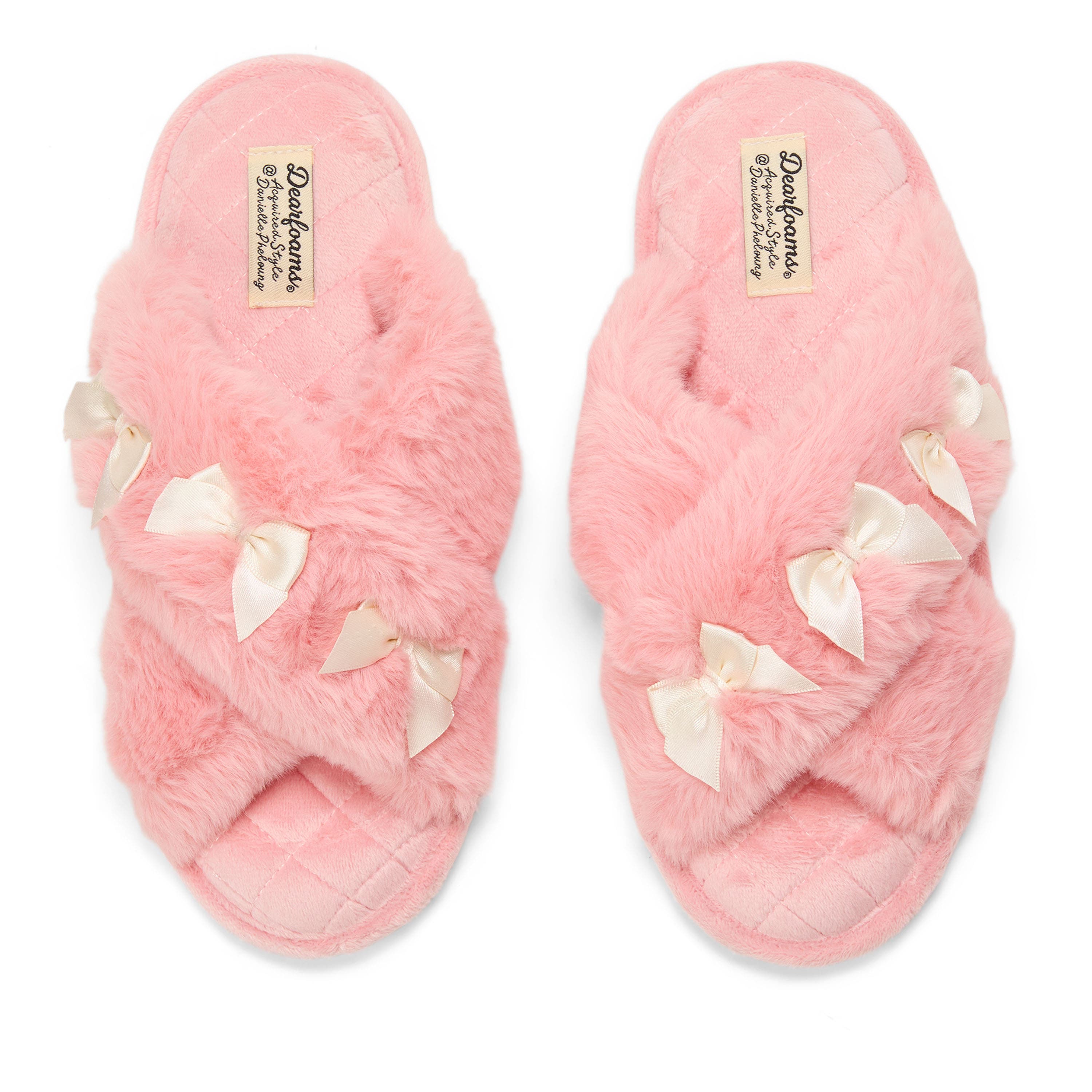 Jessica Bows Furry Crossband Slide Slipper, Alternate, color, Coral Cream