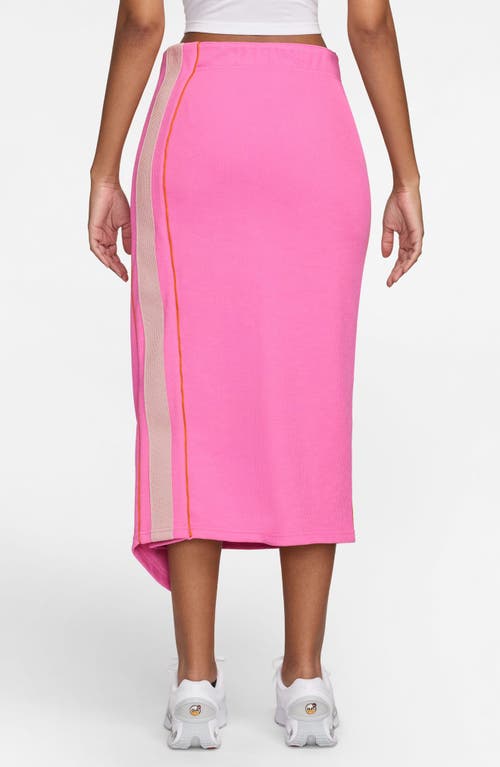 Nike Sportswear High Waist Rib Midi Skirt In Pink