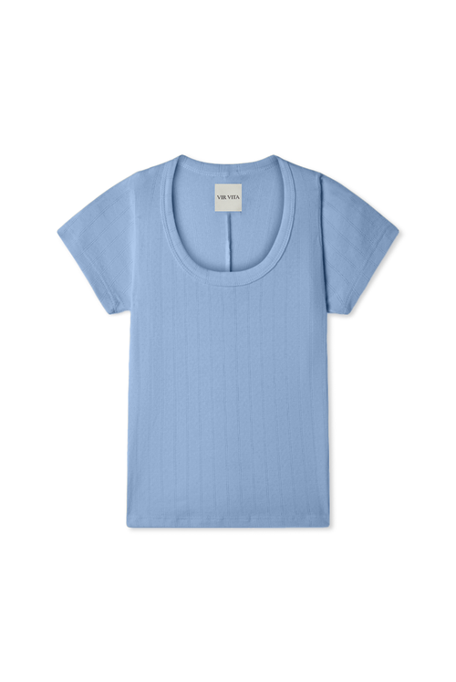 Vir Vita Pointelle Scoop Tee In Blue