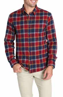 JACHS Plaid Long Sleeve Stretch Cotton Button-Up Shirt