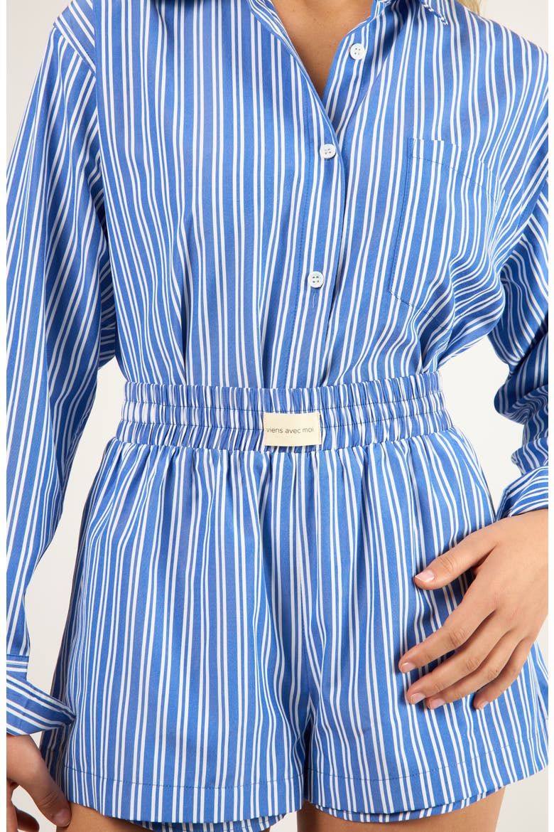 Seaside Stripe Cotton Blend Button-Up Shirt, Alternate, color, BLUE