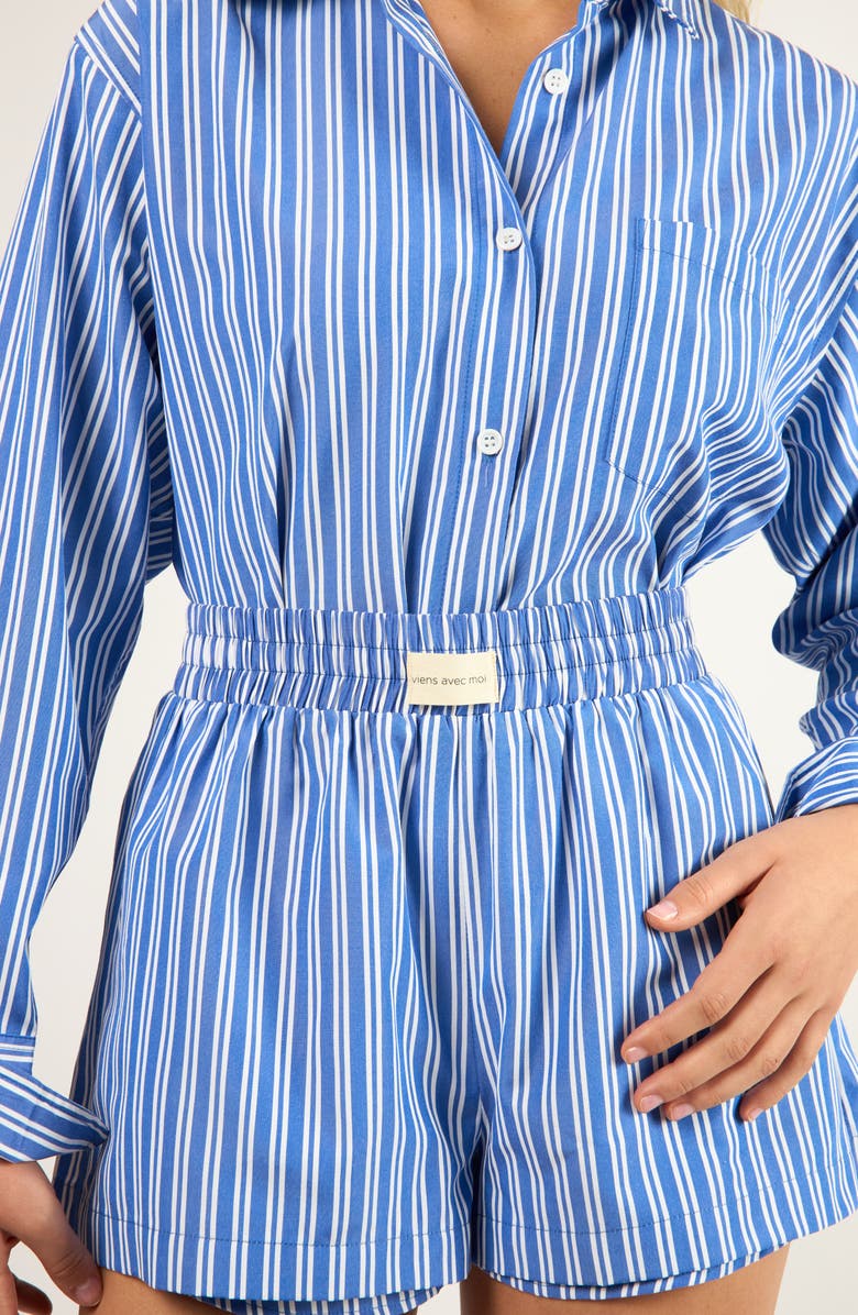 Viens Avec Moi Seaside Stripe Cotton Blend Button-Up Shirt, Alternate, color, Blue