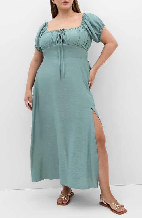 City Chic Abbigail Puff Sleeve Slit Maxi Dress In Green