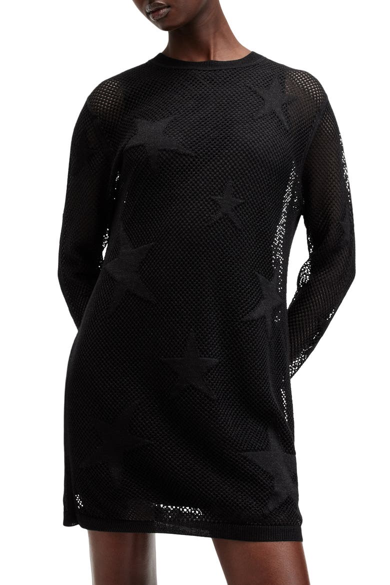 Seraph Star Long Sleeve Mesh Minidress, Alternate, color, BLACK