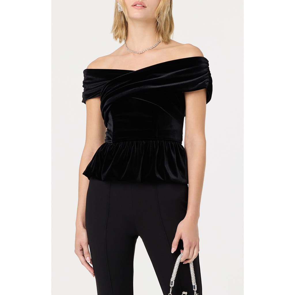 Astr The Label Tenille Velvet Off The Shoulder Top In Black