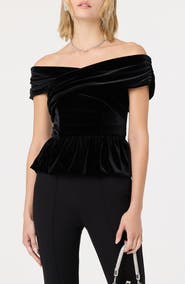 ASTR the Label Tenille Velvet Off the Shoulder Top