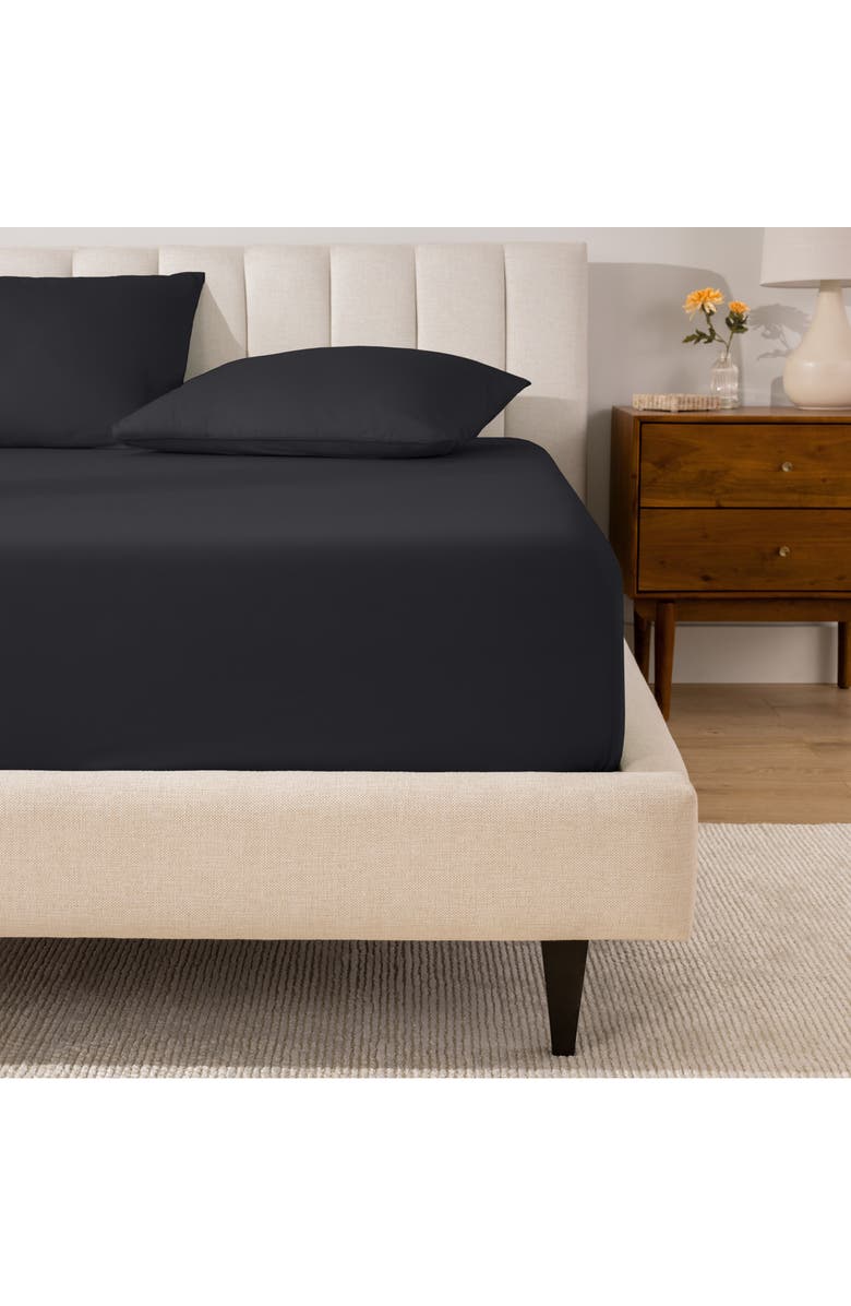 Bare Home 100% Organic Cotton Percale Cooling Fitted Sheet, Alternate, color, Black
