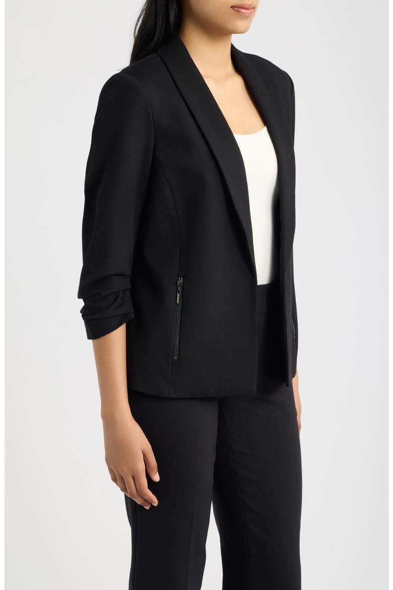 Ruched Sleeve Shawl Collar Jacket, Alternate, color, ANNE BLACK