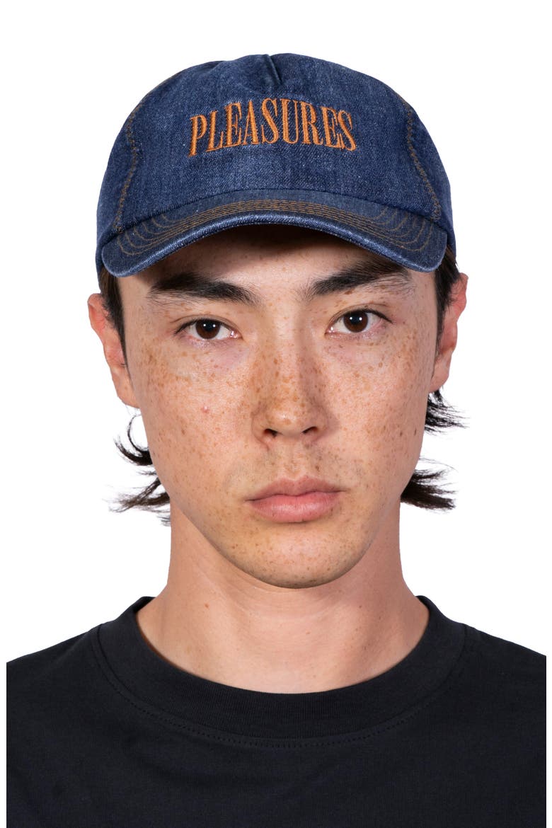 Zigzag Adjustable Cotton Denim Baseball Cap, Alternate, color, INDIGO