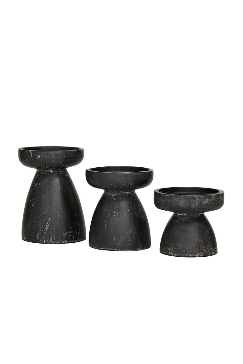 Black Wood Traditional Candle Holder - Set of 3, Alternate, color, BLACK