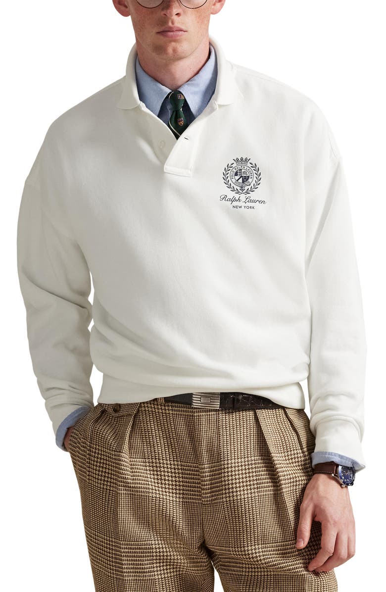 Polo Ralph Lauren Relaxed Fit Fleece Graphic Polo Sweatshirt, Main, color, White