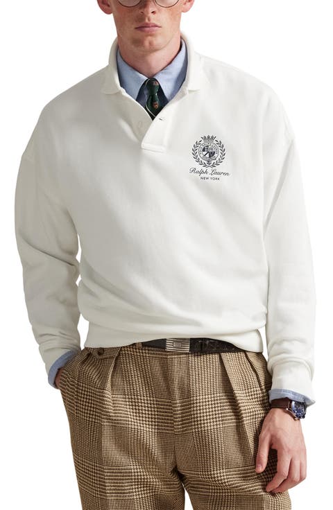 Relaxed Fit Fleece Graphic Polo Sweatshirt