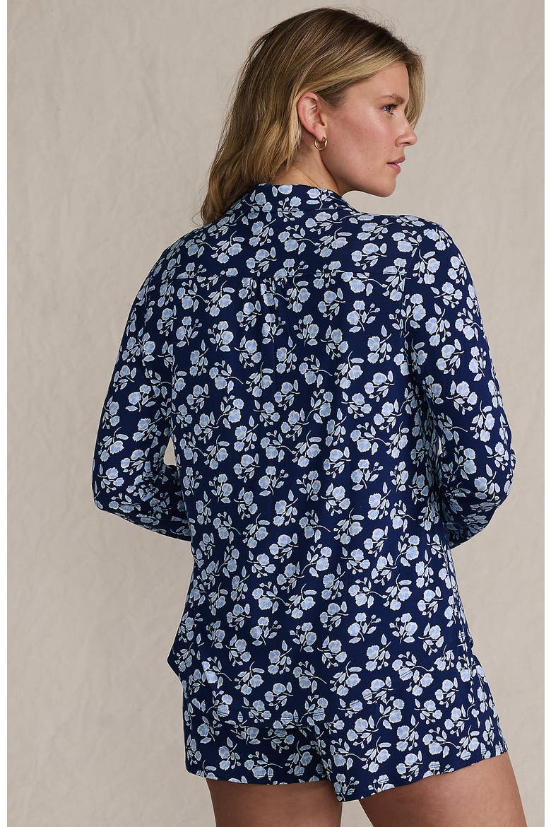 Cooling 3 Piece Pajama Set - Long Sleeve Top Cami and Shorts, Alternate, color, Deep Sea Navy Blooms