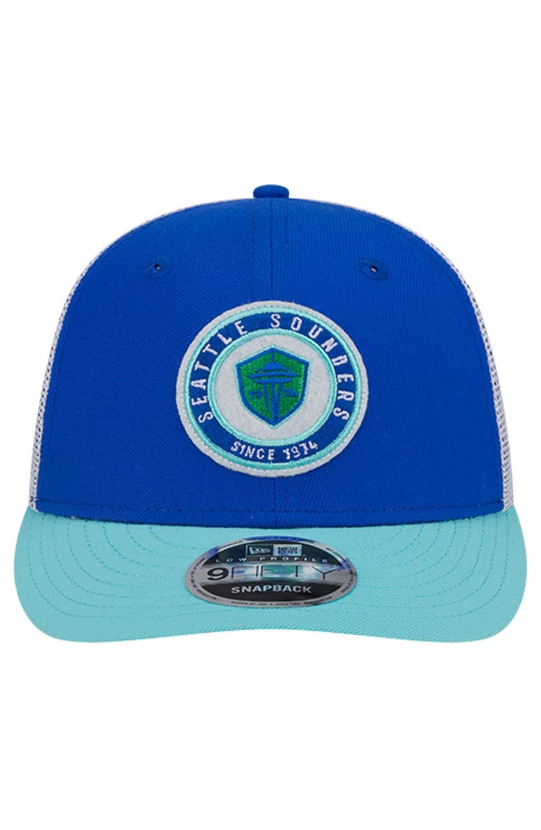 New Era Men's New Era Blue Seattle Sounders FC Throwback Trucker Low Profile 9FIFTY Snapback Hat, Alternate, color, Blue