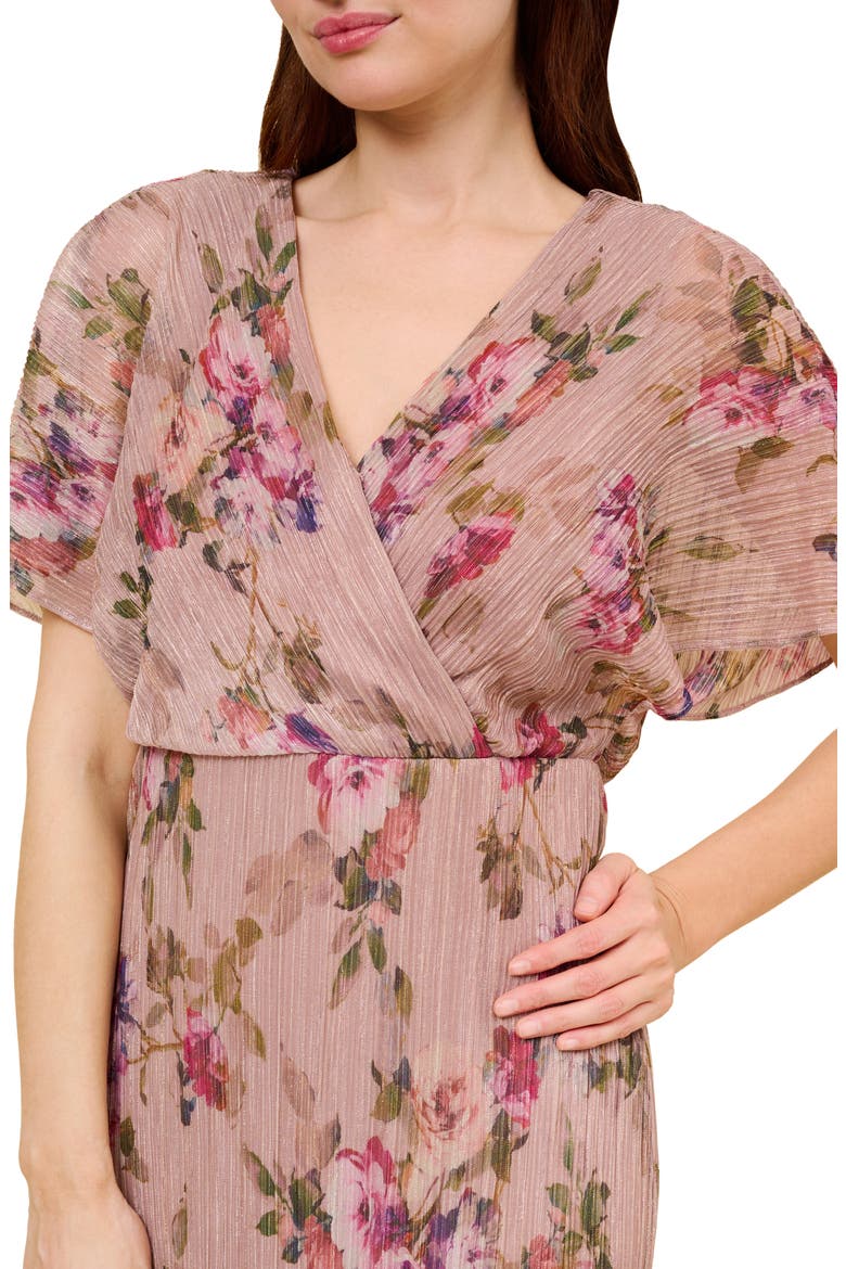 Floral Metallic Crinkle Midi Dress, Alternate, color, ROSE MULTI