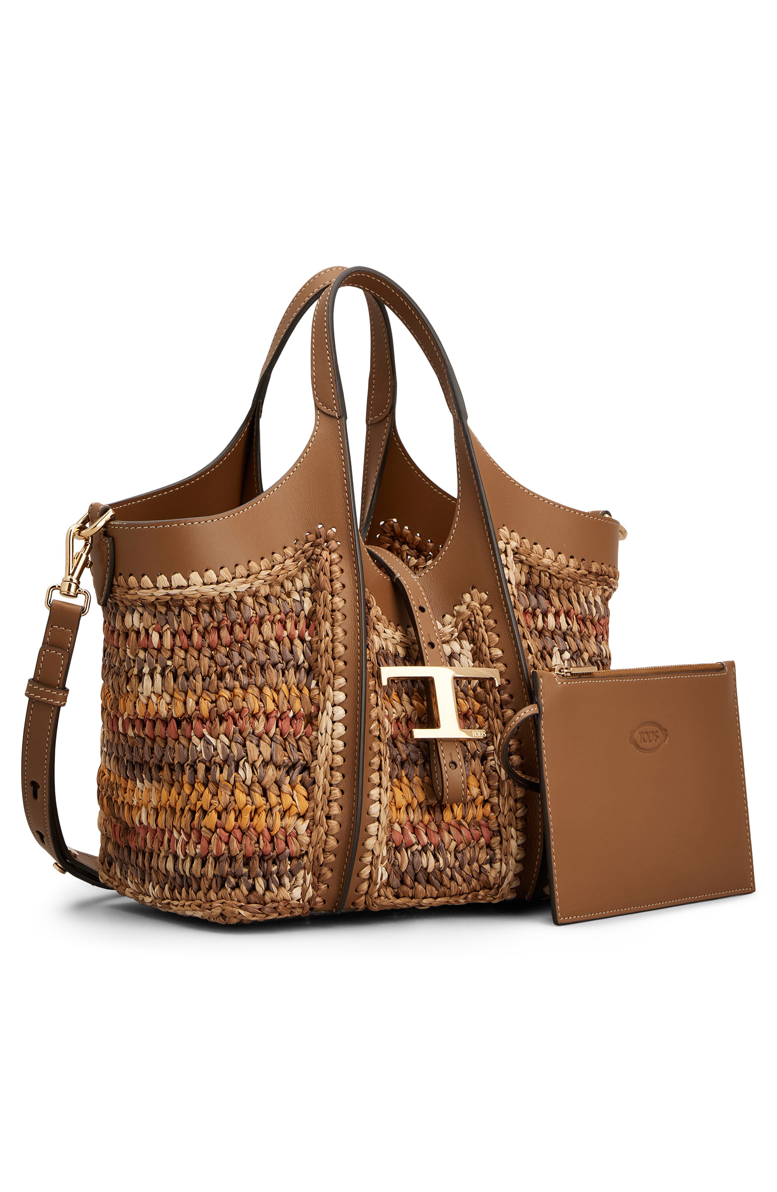 Tod's T-Timeless Raffia & Leather Shopper, Alternate, color, Brown