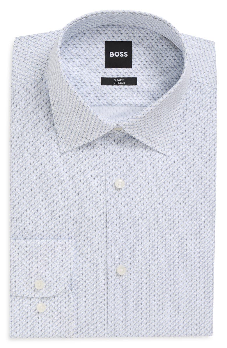 BOSS Hank Slim Fit Stretch Cotton Dress Shirt, Main, color, Light/ Pastel Blue
