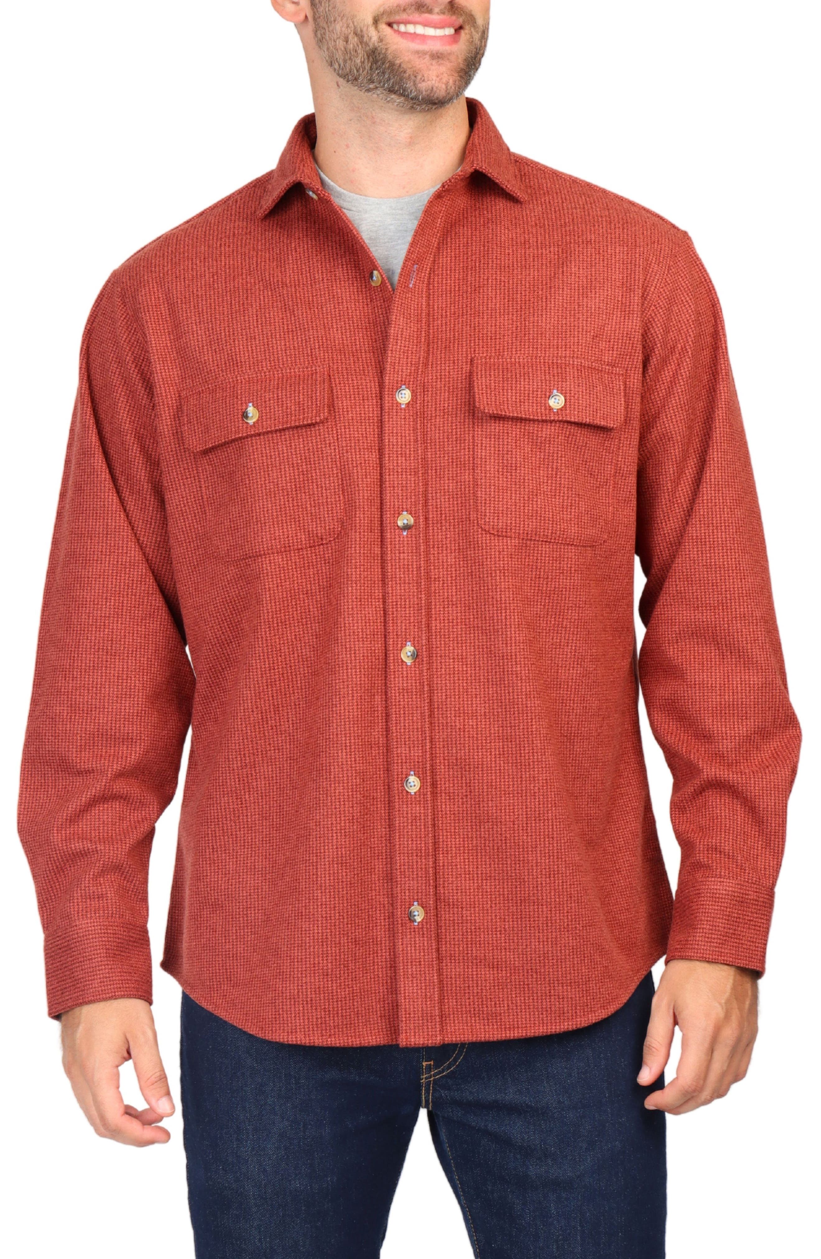 TailorByrd Micro Houndstooth Overshirt with Faux Suede Trim