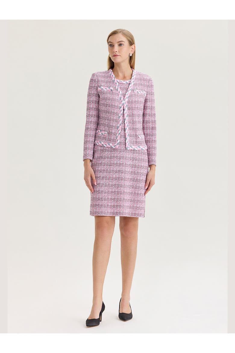 Tailored Braided Trim Tweed Knit Jacket, Alternate, color, Pink/Blue/Black/White