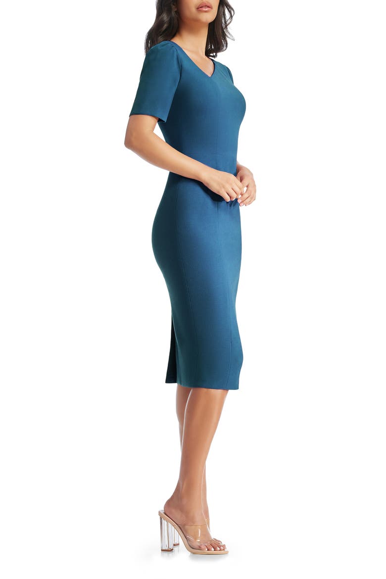 Ruth Asymmetric Neck Midi Dress, Alternate, color, PEACOCK BLUE
