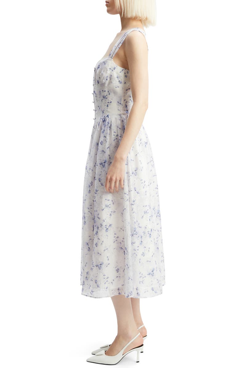 Bardot Malea Floral Print Corset Bodice Midi Dress, Alternate, color, Blue Floral