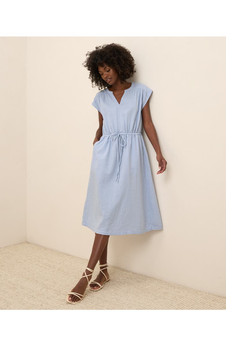Pact Organic Cotton Coastal Double Gauze Tie Waist Midi Dress, Alternate, color, Cornflower Blue