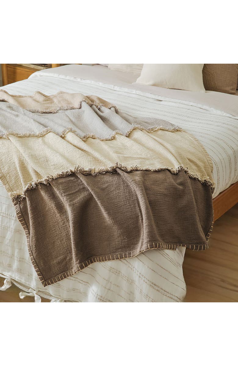 CRANE HOME Stitchscape Fringe Throw Blanket, Alternate, color, Brown