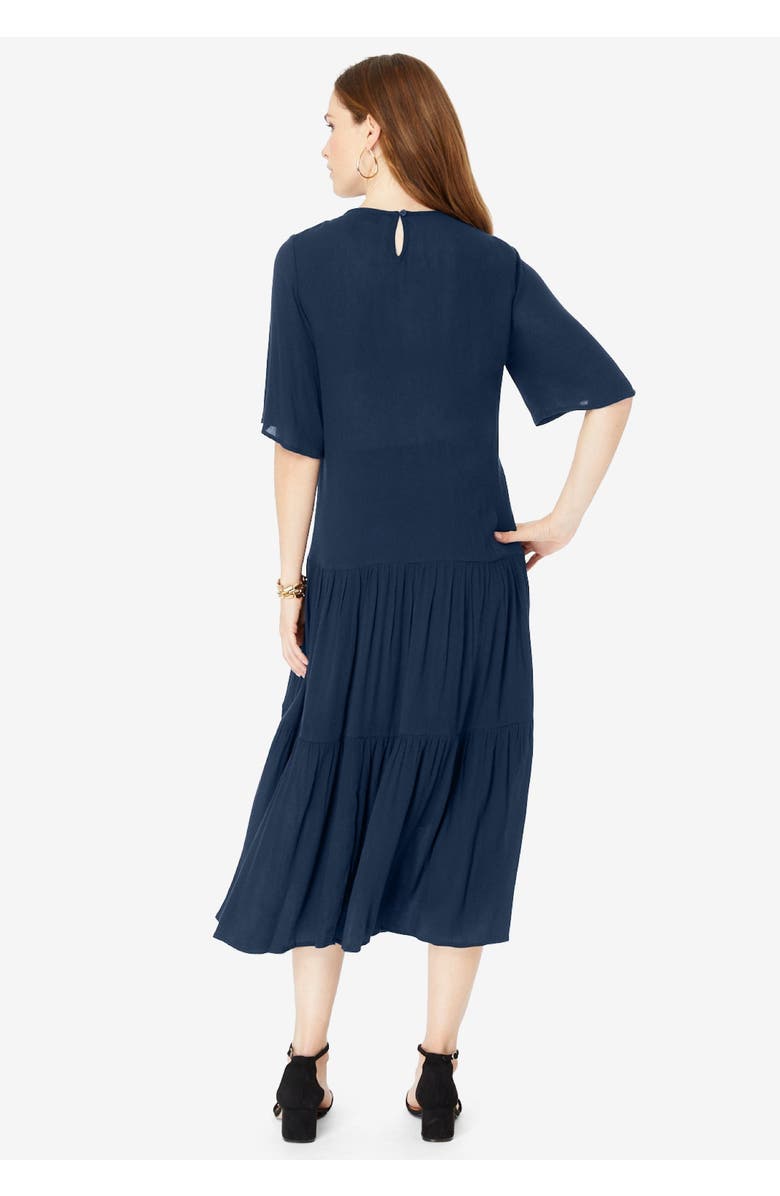 Roaman's Hand-Crinkled Crochet Neck Dress, Alternate, color, Black