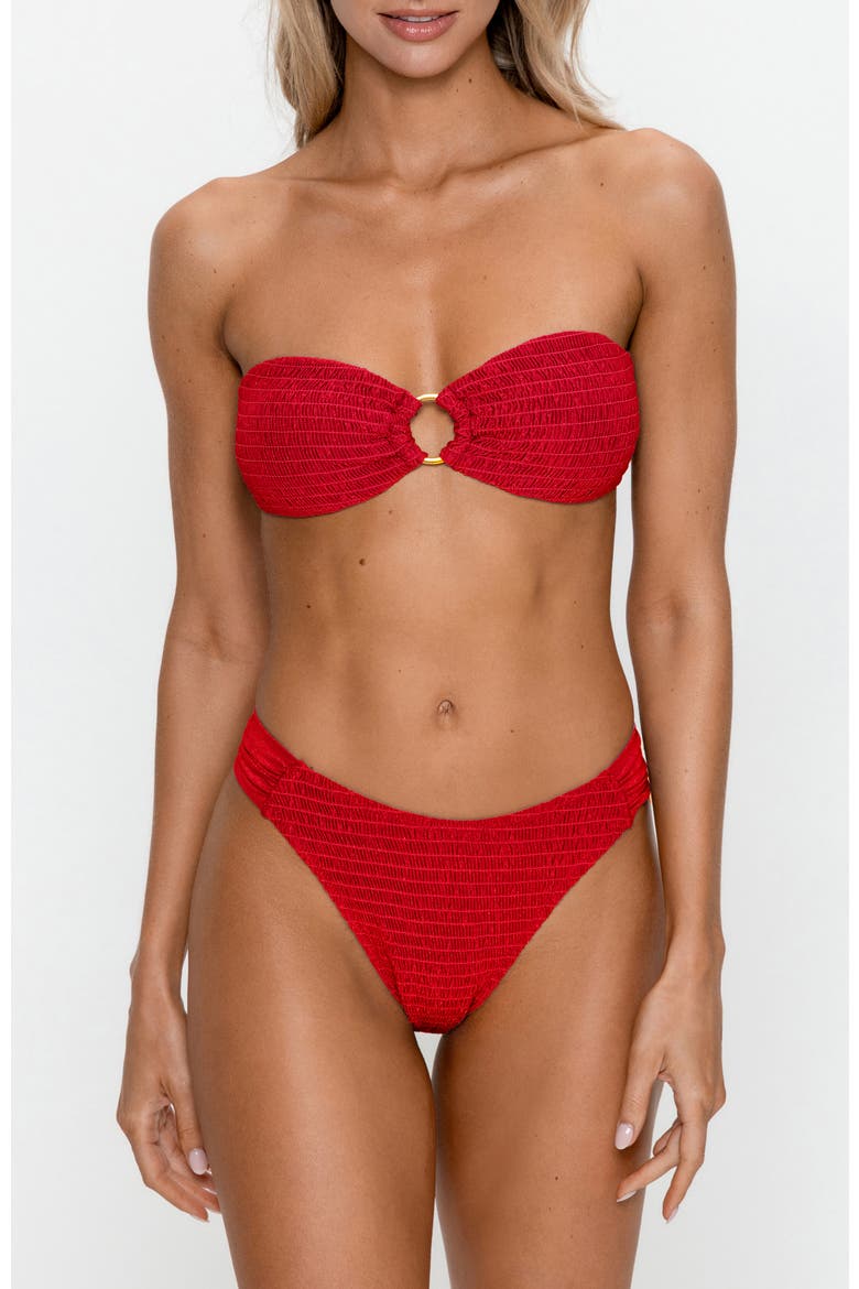 Smocked Bandeau Bikini Set with Ring Detail, Main, color, Red