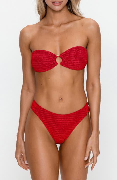 Smocked Bandeau Bikini Set with Ring Detail