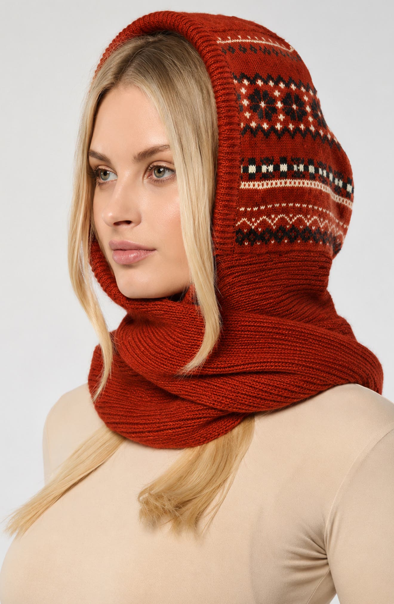 Fair Isle Hooded Scarf