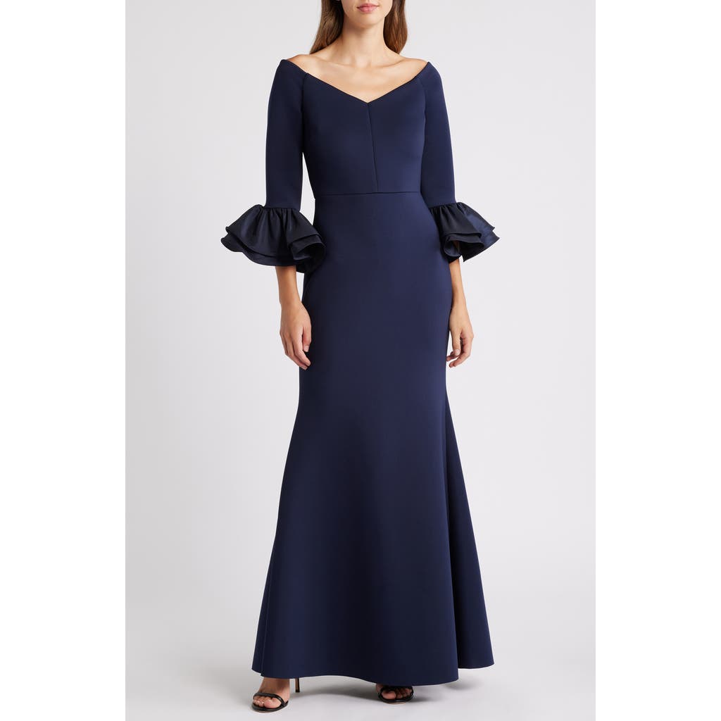 Eliza J Bell Sleeve Mermaid Gown in Navy