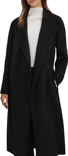 Belted long winter wool coat women 4693